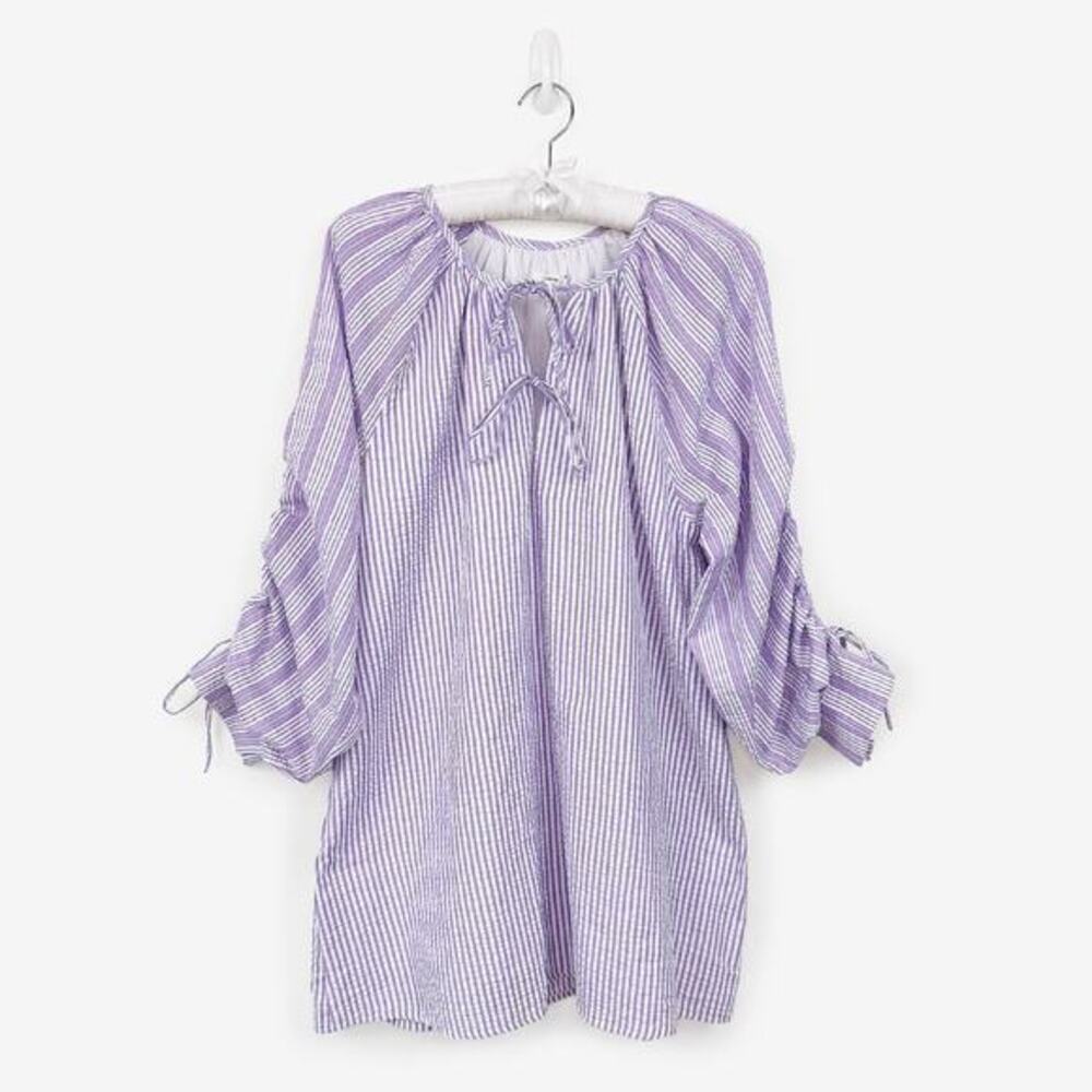 Tularosa Justina Tie Sleeve Mini Dress Size L‎ Purple Striped Soft Girl Coastal